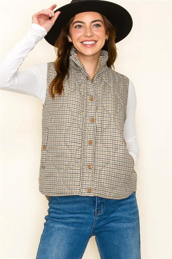 Hidden Zipper Plaid Vest