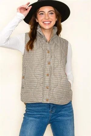 Hidden Zipper Plaid Vest