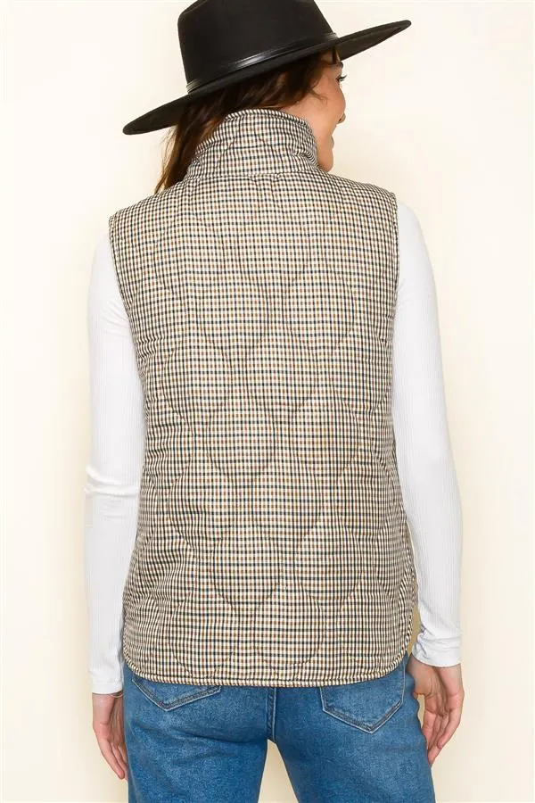 Hidden Zipper Plaid Vest