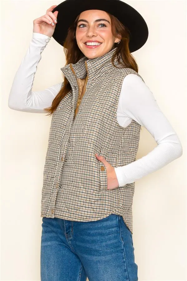 Hidden Zipper Plaid Vest