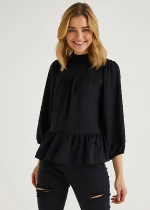High neck dobby peplum blouse