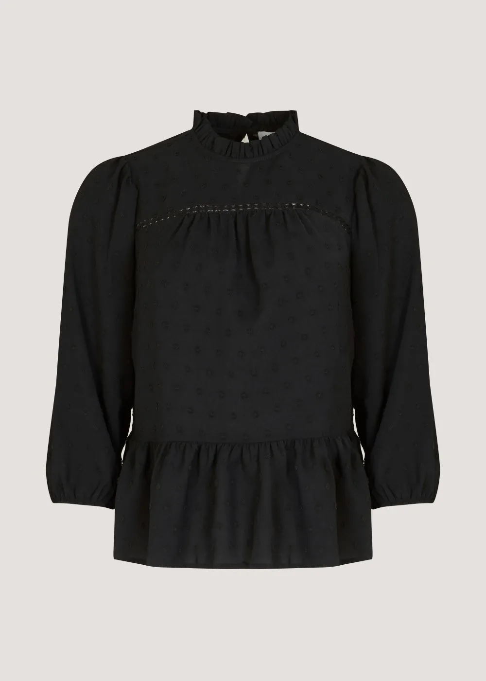 High neck dobby peplum blouse