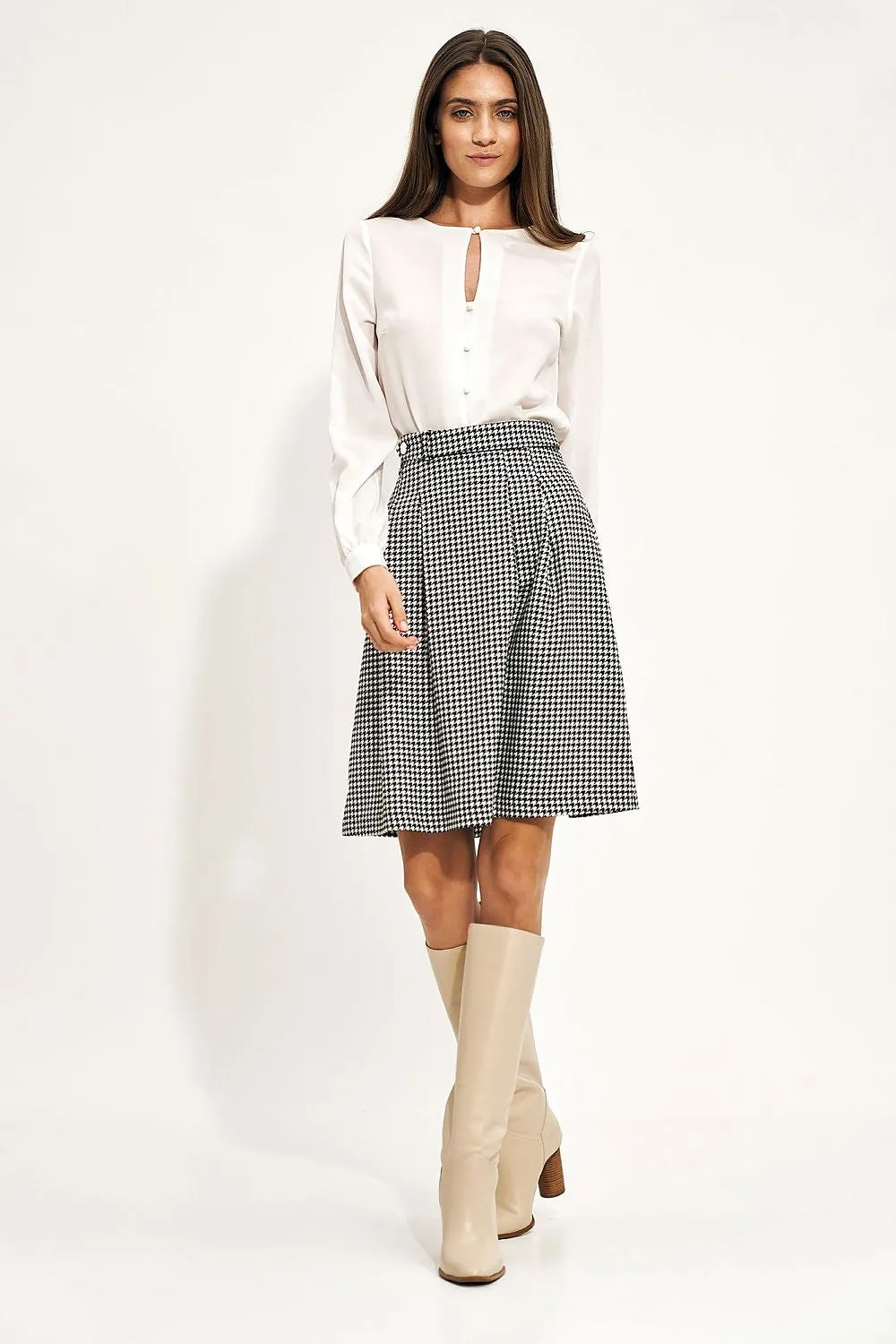 High-Waist Belted Flared Skirt
