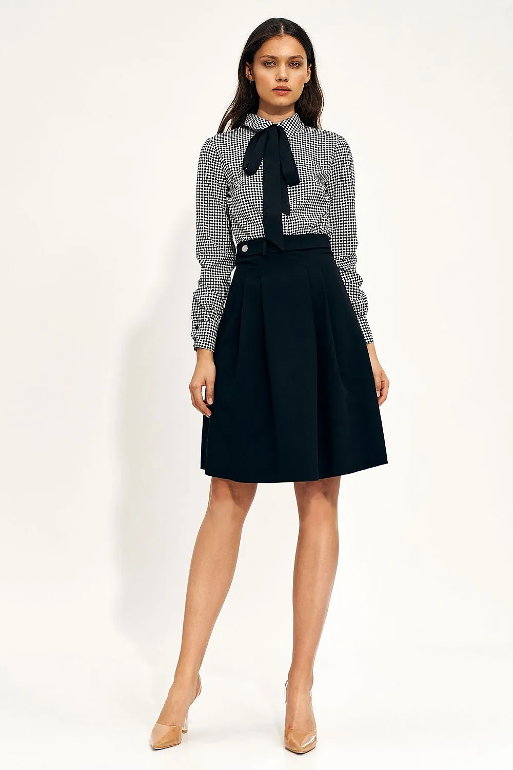 High-Waist Belted Flared Skirt