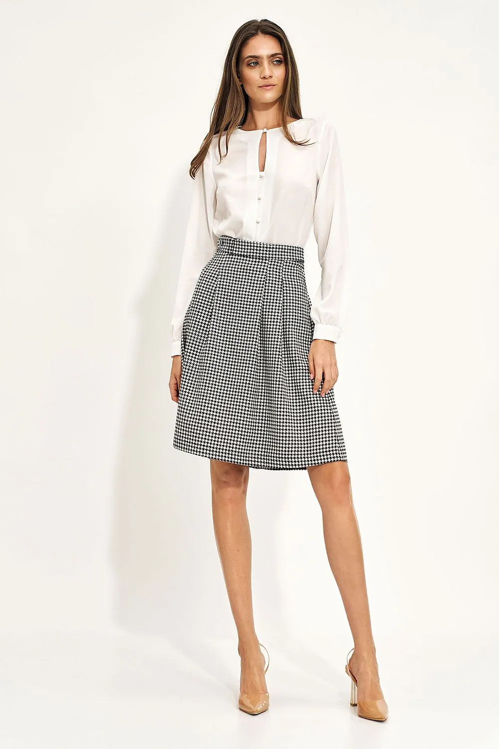 High-Waist Belted Flared Skirt