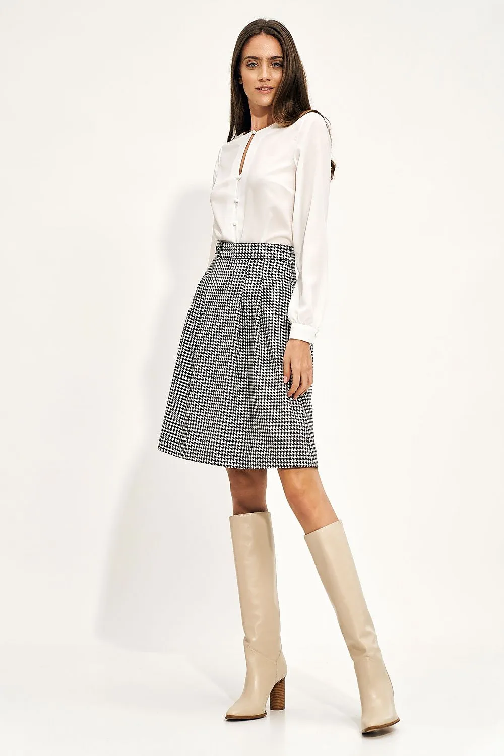 High-Waist Belted Flared Skirt