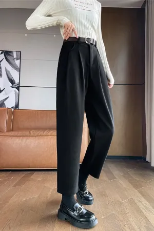 High Waist Long Thick Casual Woolen Pants