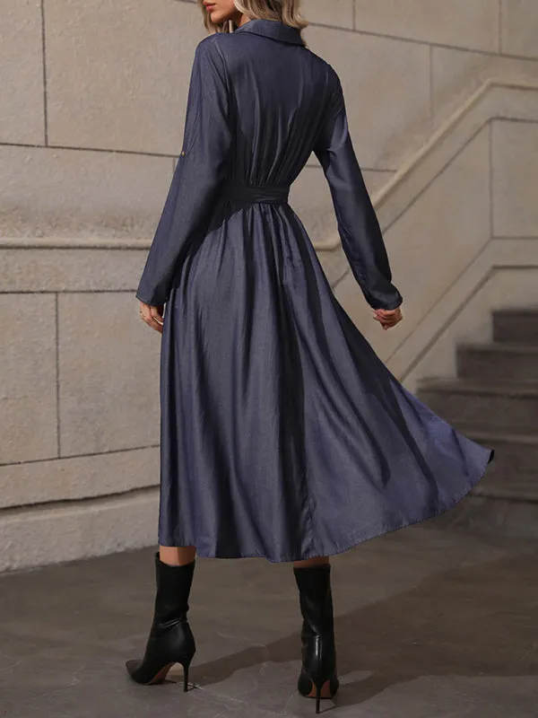 High-Waist Midi Dress with Button-Down and Tie Waist