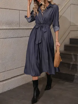 High-Waist Midi Dress with Button-Down and Tie Waist