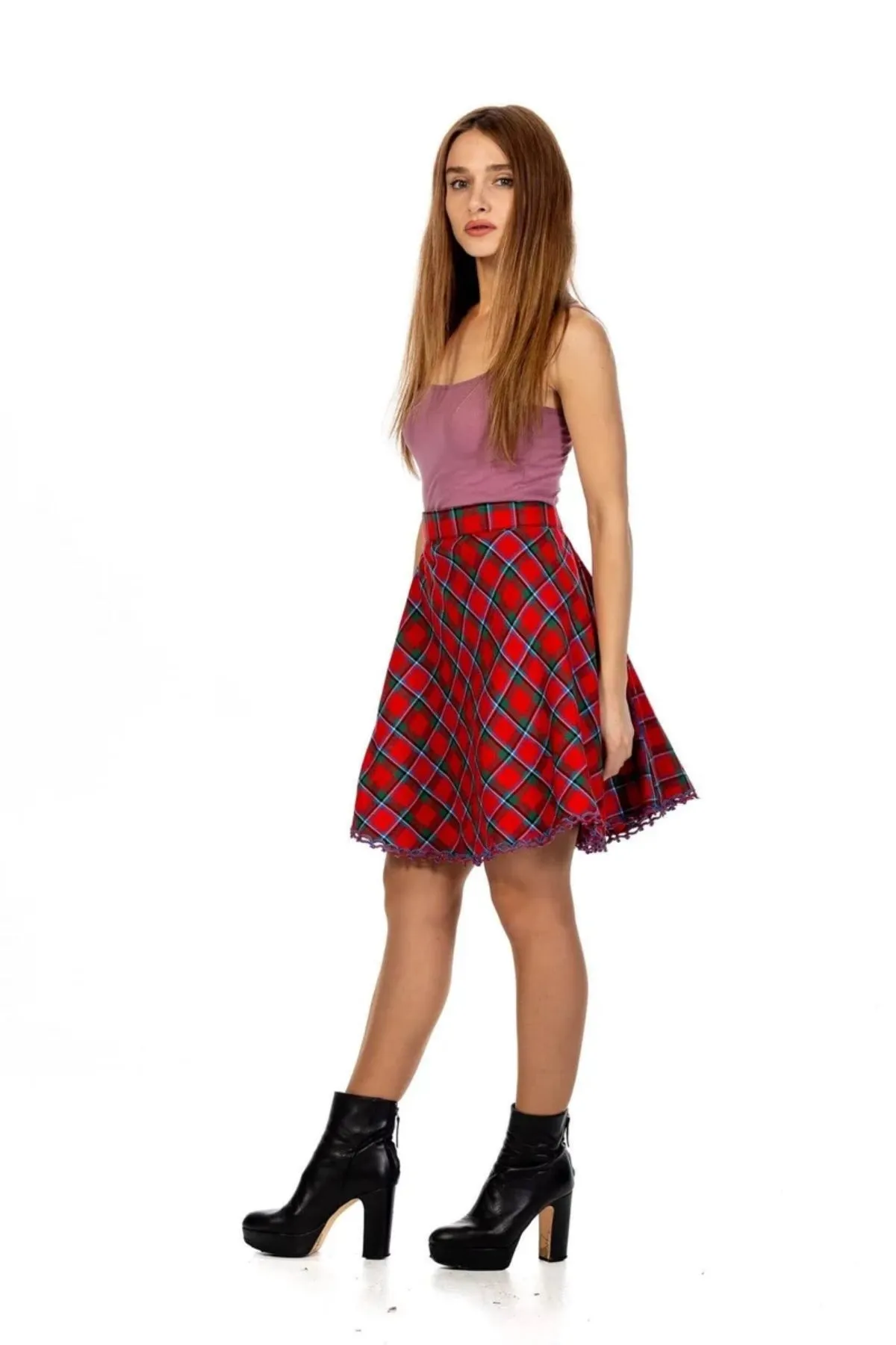 Highland Grace Women's Flared Plaid Skirt