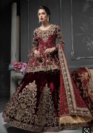 Indian Bridal Ghagra Choli In Beautiful Maroon Red Color Model# B 1797