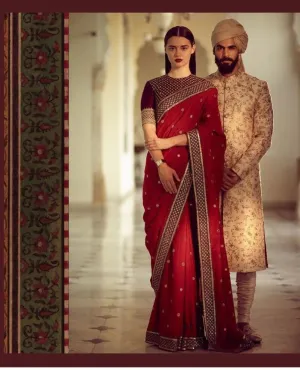 Indian Bridal Sare In Red And Maroon Color.# B2008