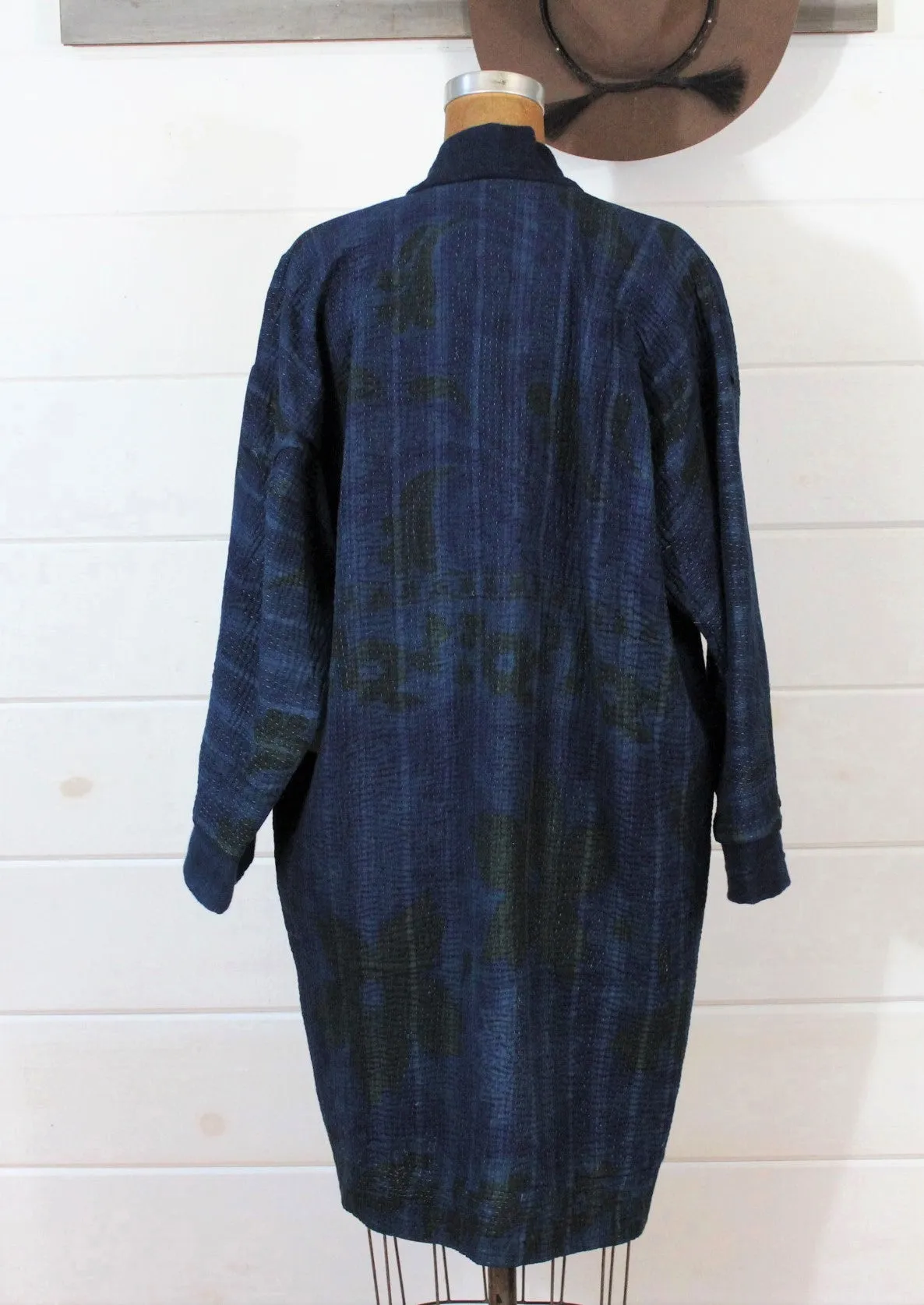 Indigo Kantha Quilt Duster
