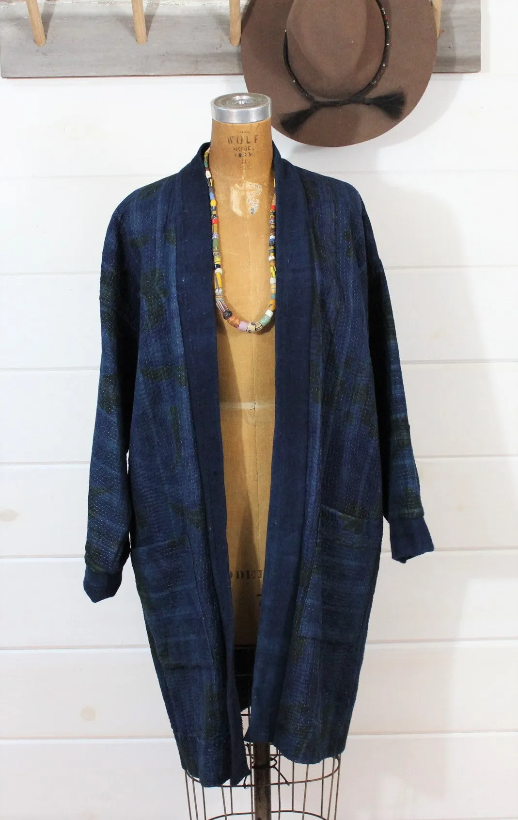 Indigo Kantha Quilt Duster