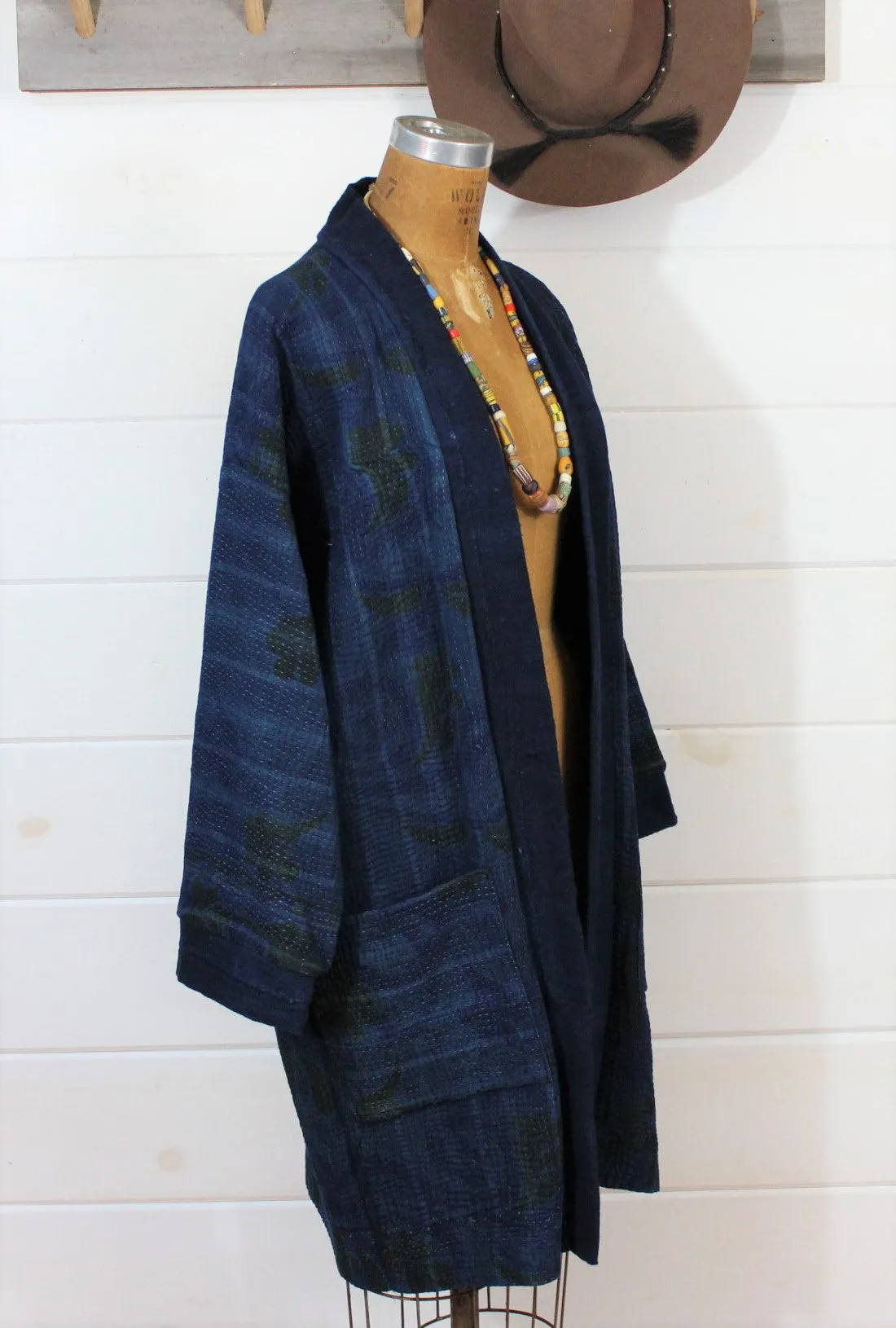 Indigo Kantha Quilt Duster