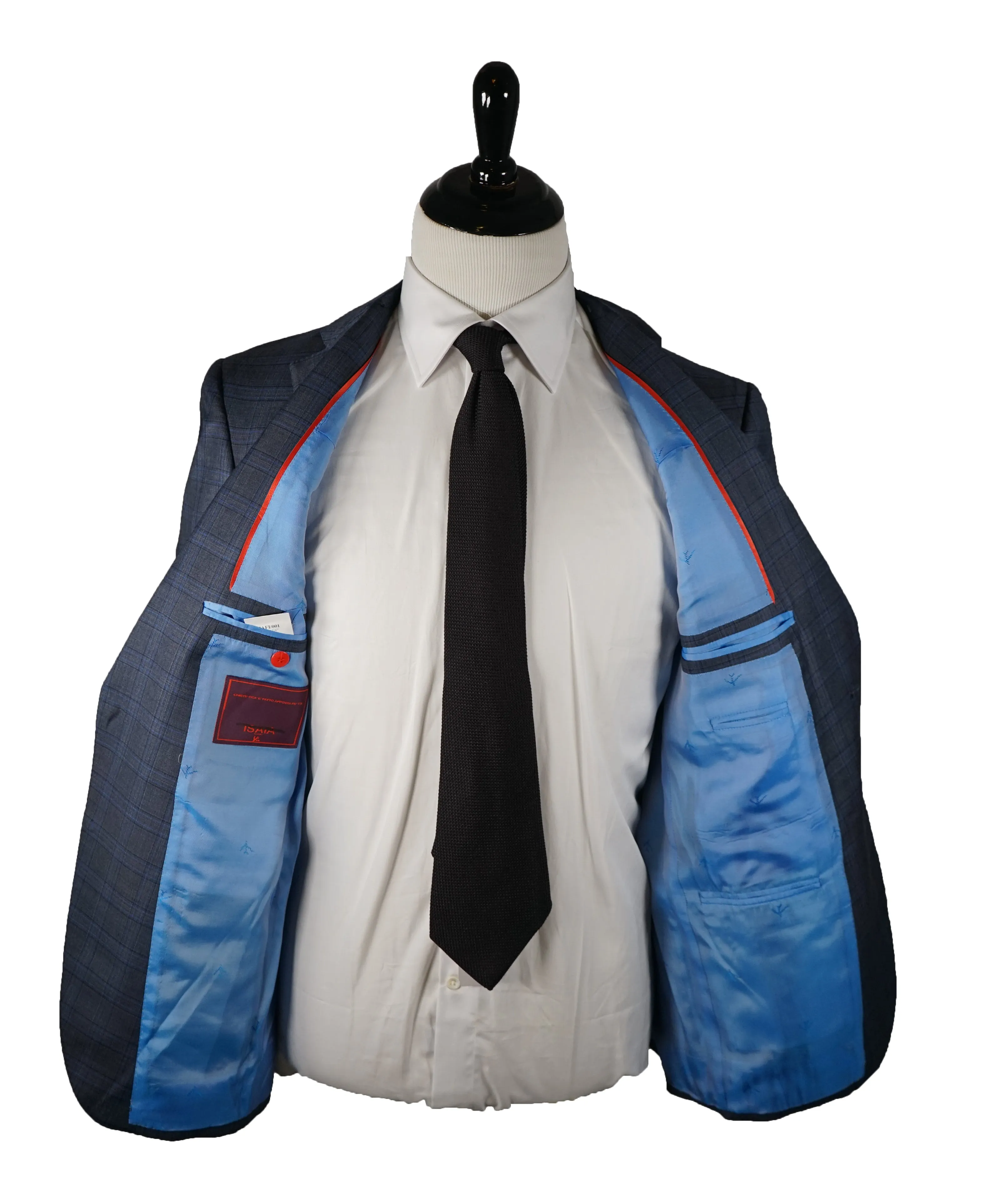 ISAIA - Bold Blue Plaid Suit With Side Tabs & Logo Detailing - 40R