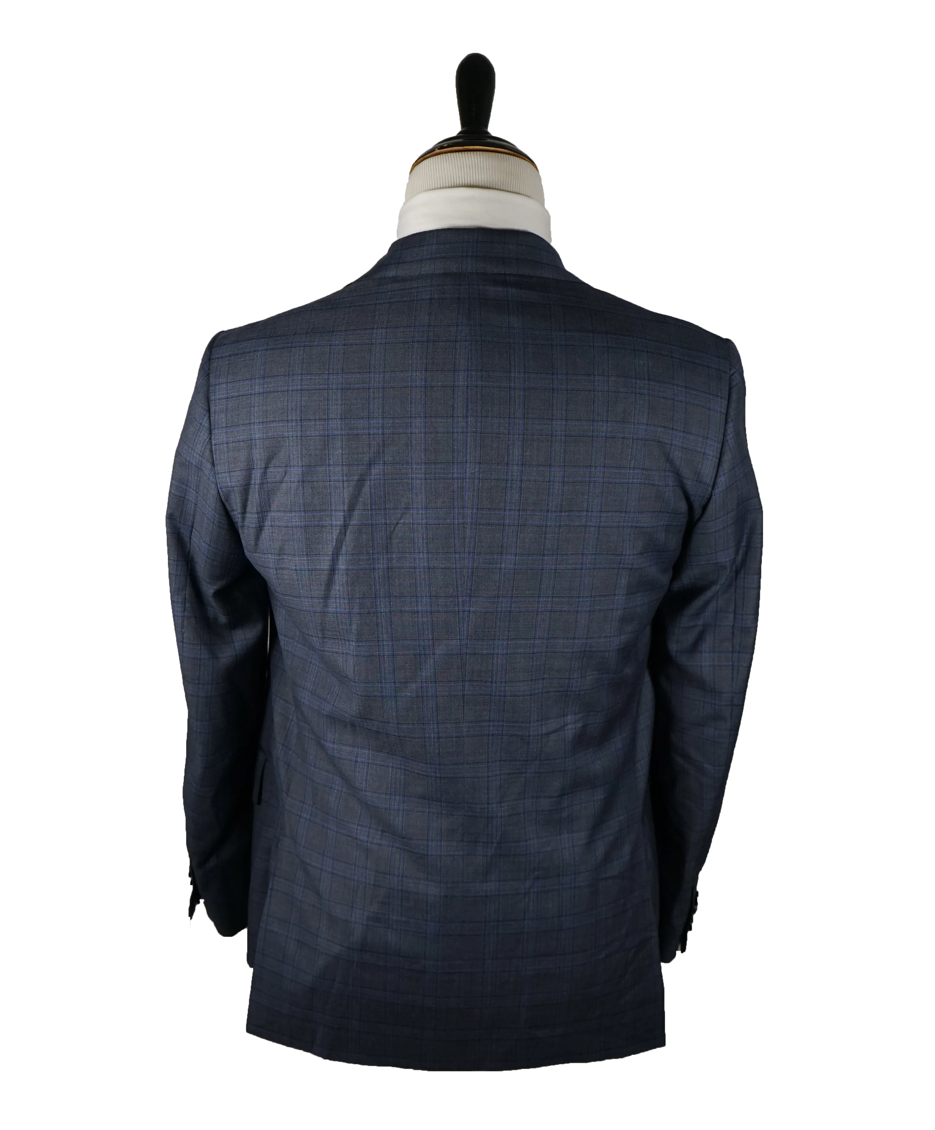 ISAIA - Bold Blue Plaid Suit With Side Tabs & Logo Detailing - 40R