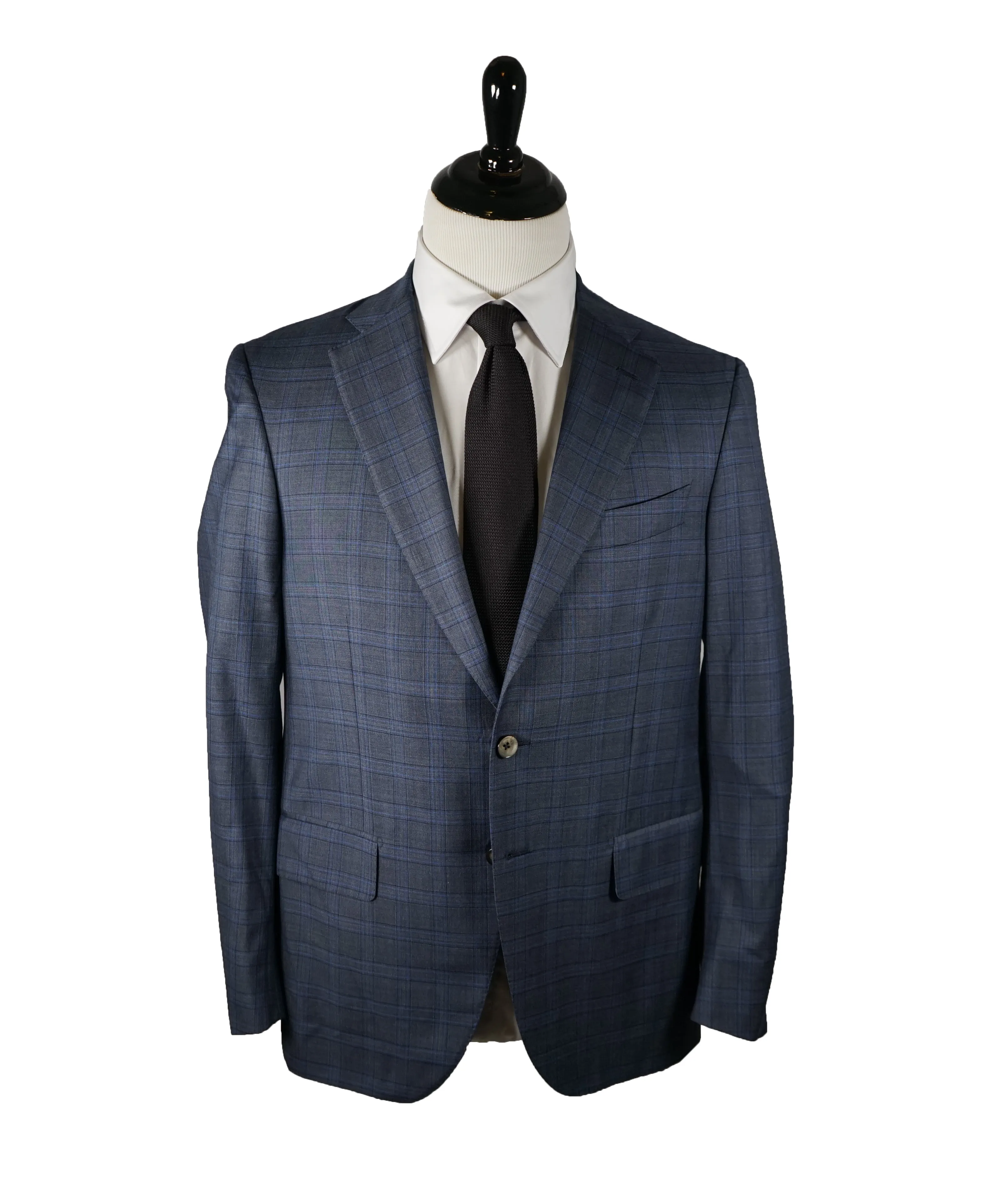 ISAIA - Bold Blue Plaid Suit With Side Tabs & Logo Detailing - 40R