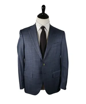 ISAIA - Bold Blue Plaid Suit With Side Tabs & Logo Detailing - 40R