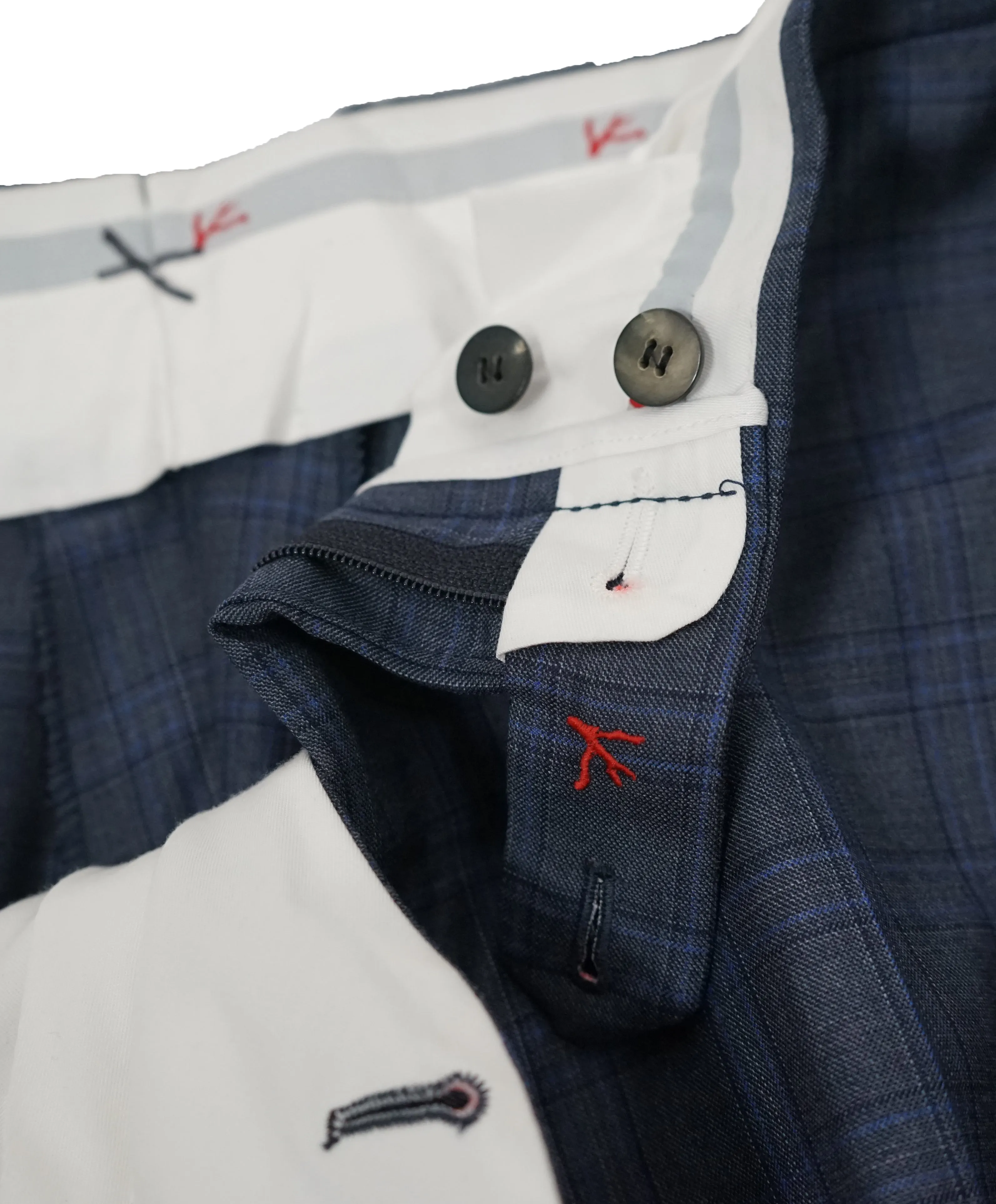 ISAIA - Bold Blue Plaid Suit With Side Tabs & Logo Detailing - 40R