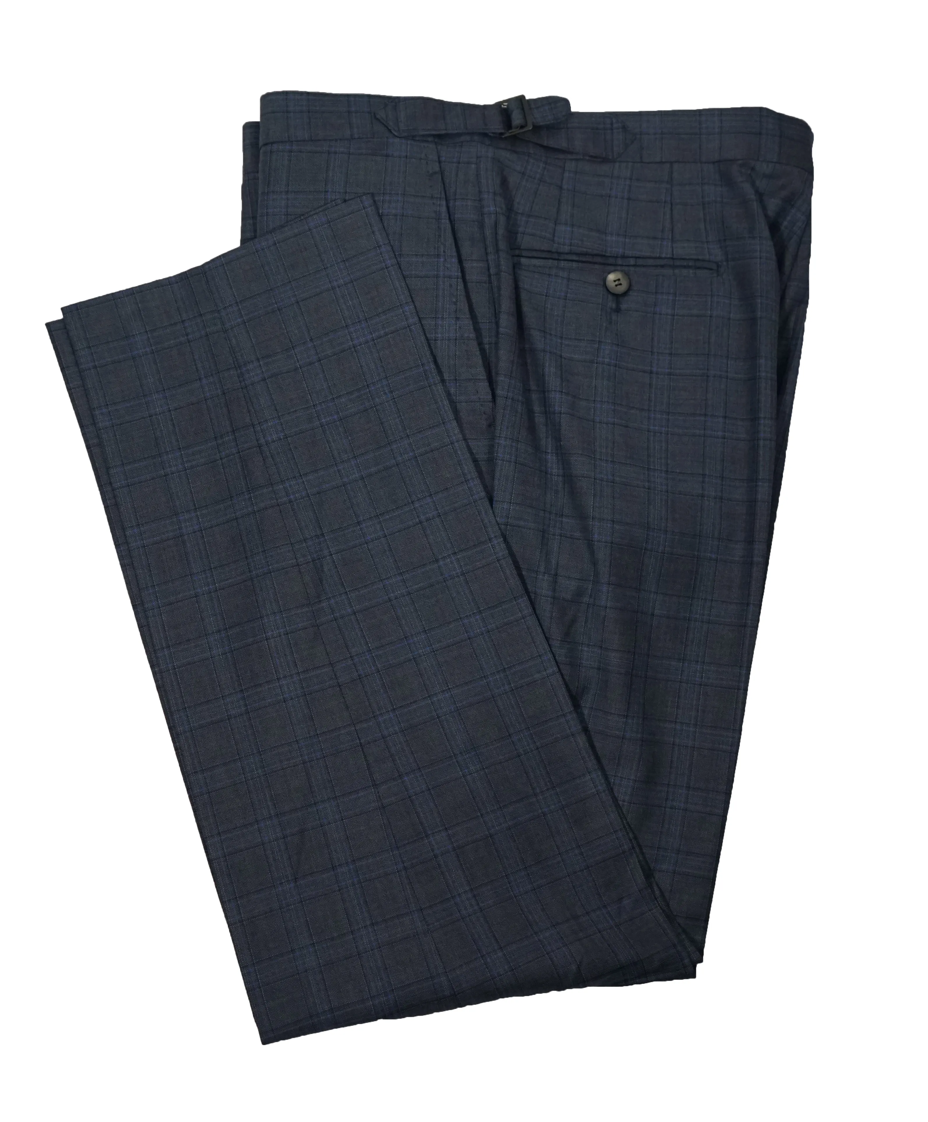 ISAIA - Bold Blue Plaid Suit With Side Tabs & Logo Detailing - 40R
