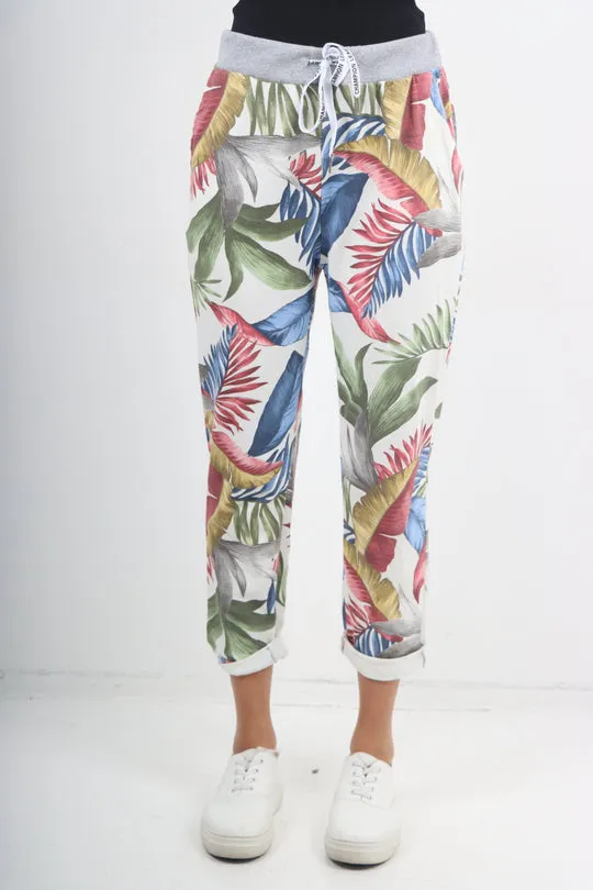 Italian Stretch Cotton Trousers ~ Tropic Leaf ~ ONE SIZE