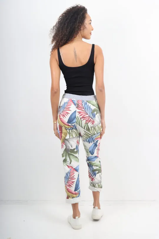 Italian Stretch Cotton Trousers ~ Tropic Leaf ~ ONE SIZE