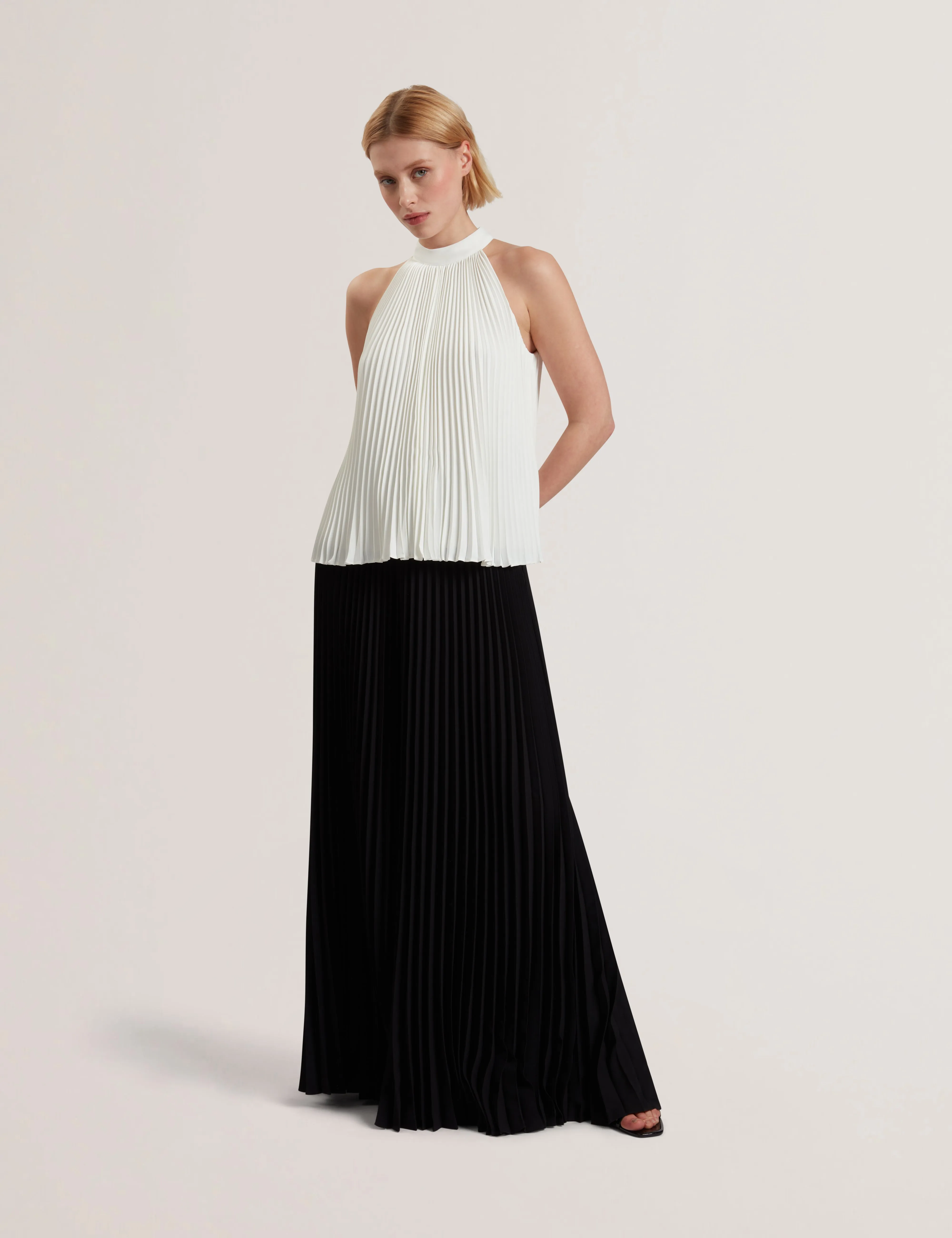 Jamaya Halter Neck Sleeveless Pleated Top Ivory