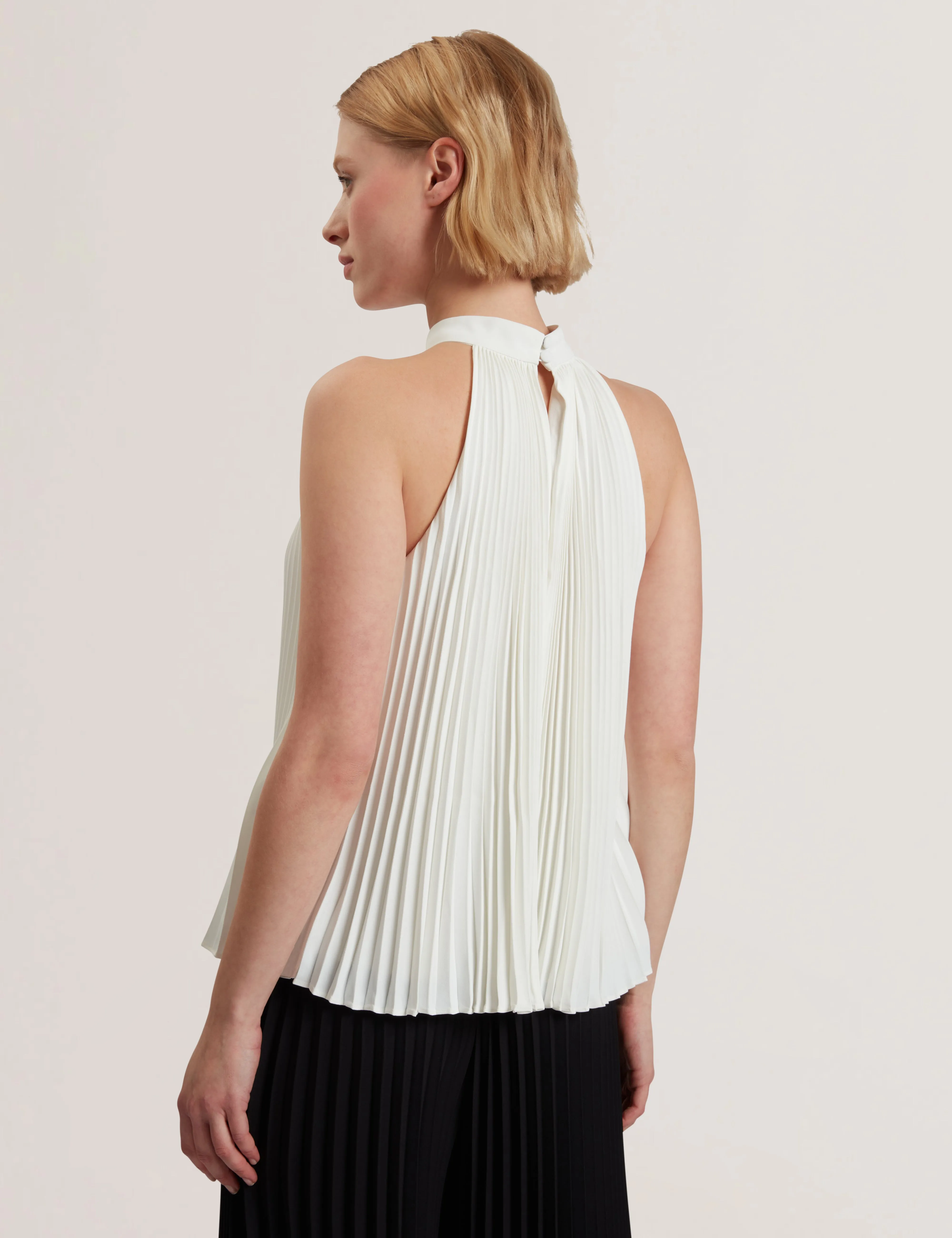 Jamaya Halter Neck Sleeveless Pleated Top Ivory