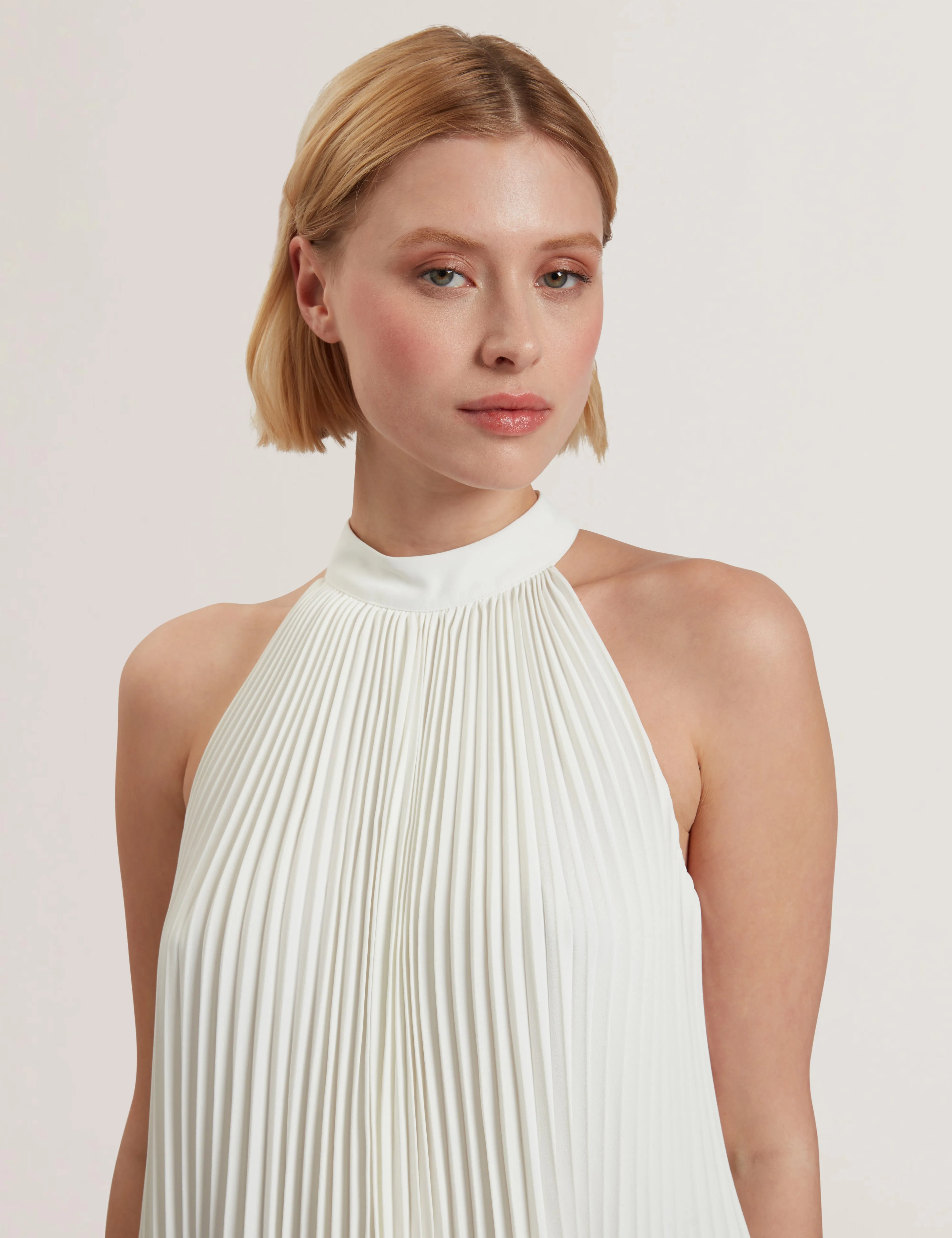 Jamaya Halter Neck Sleeveless Pleated Top Ivory