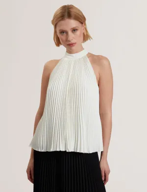 Jamaya Halter Neck Sleeveless Pleated Top Ivory