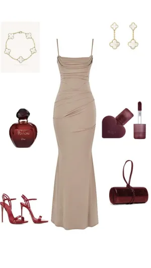 JazzHer Elegant Mermaid Spaghetti Straps Champagne Slit Long Prom Dresses Formal Dress (PRE-ORDER)