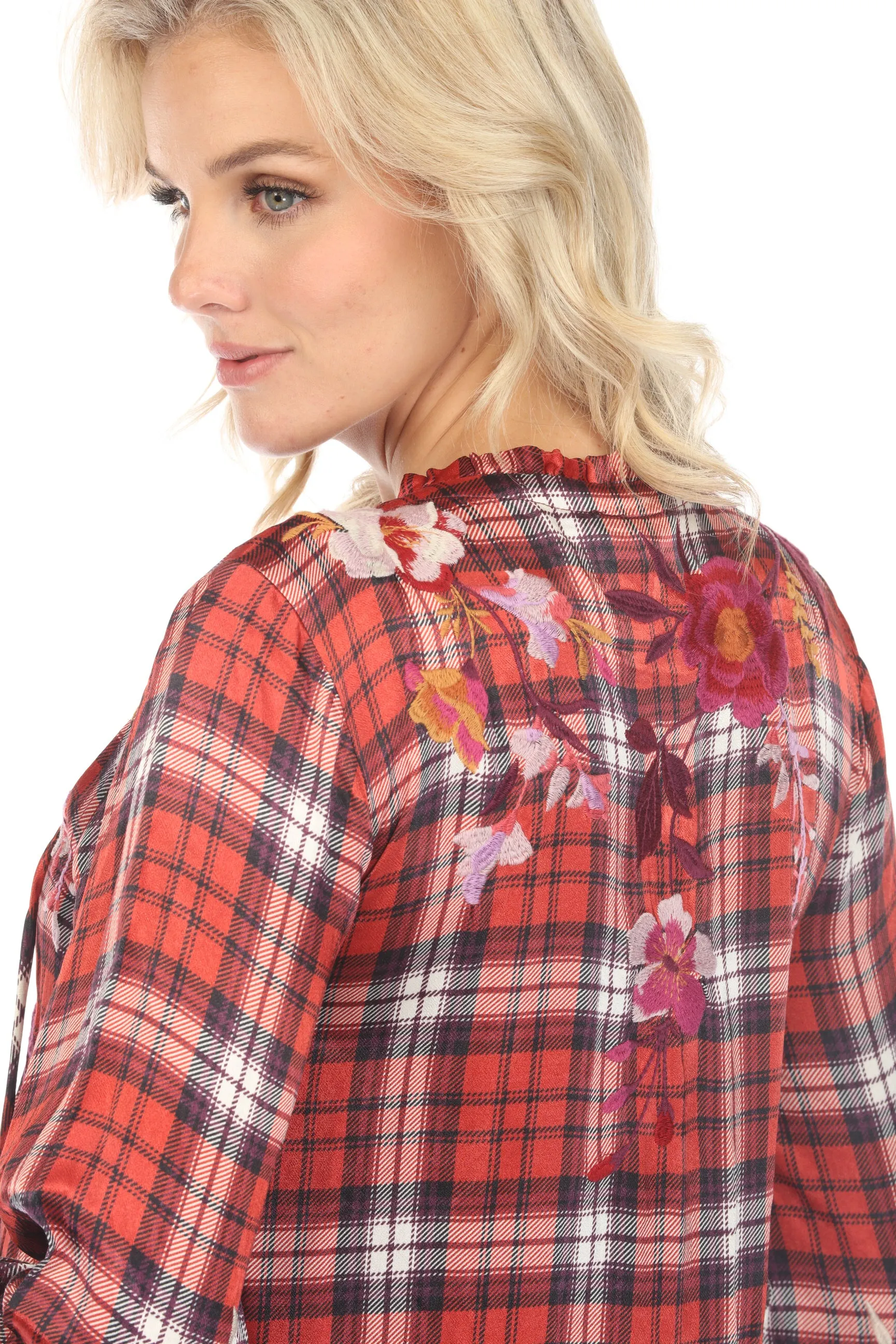 Johnny Was Workshop Plaid Mirabel Peplum Field Blouse Boho Chic W16423-O