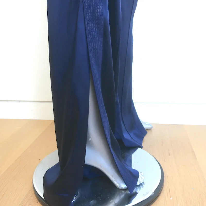 Jonathan Simkhai Side-Slit Track Pants Navy Stretch Sateen Size 8 NEW