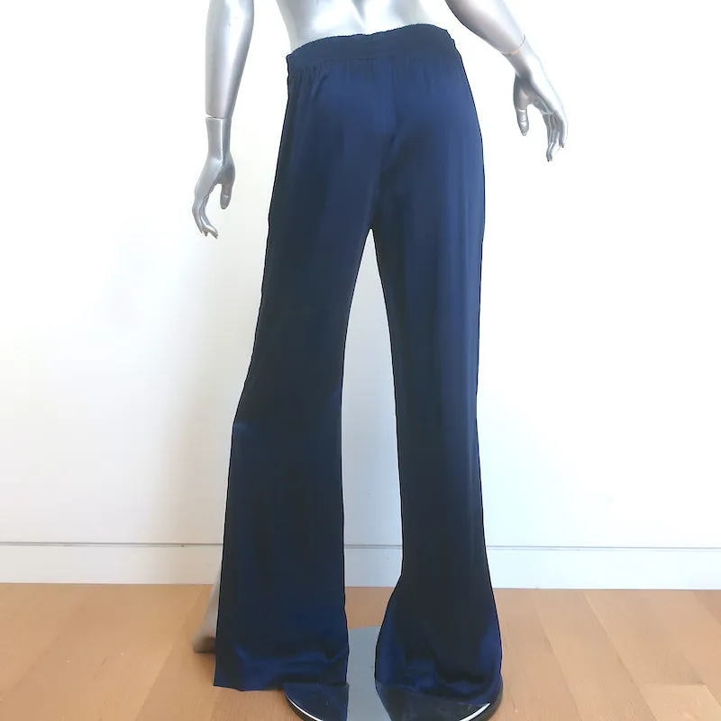 Jonathan Simkhai Side-Slit Track Pants Navy Stretch Sateen Size 8 NEW