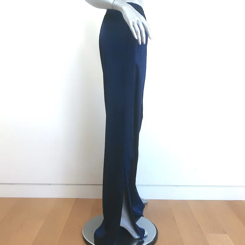 Jonathan Simkhai Side-Slit Track Pants Navy Stretch Sateen Size 8 NEW