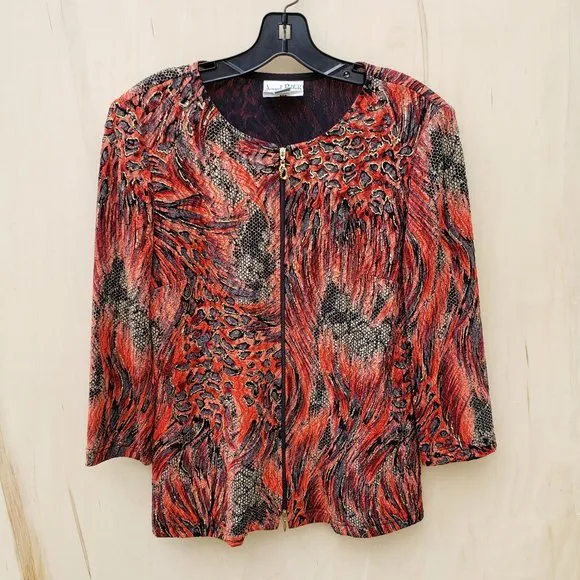 Joseph Ribkoff Zip Front Print 3/4 Sleeve Jacket - Size 10