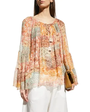 Kanarra Pleated Sheer Blouse - Multi