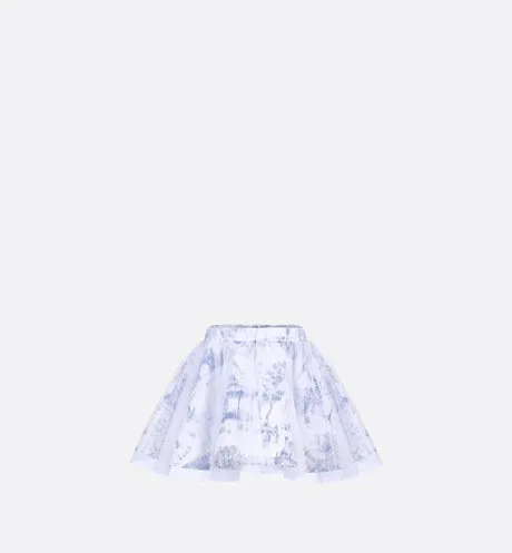 Kid's Short Flared Skirt • Ivory Technical Fabric with Blue Toile de Jouy Paris Print and Ivory Tulle