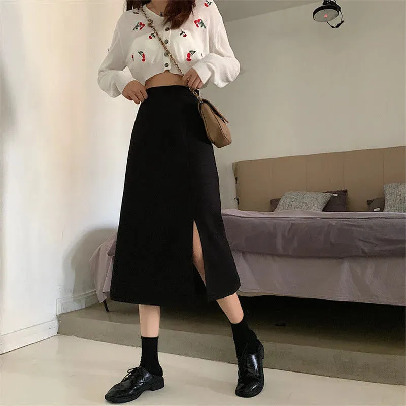 Korean Skirts Black Mid-calf
