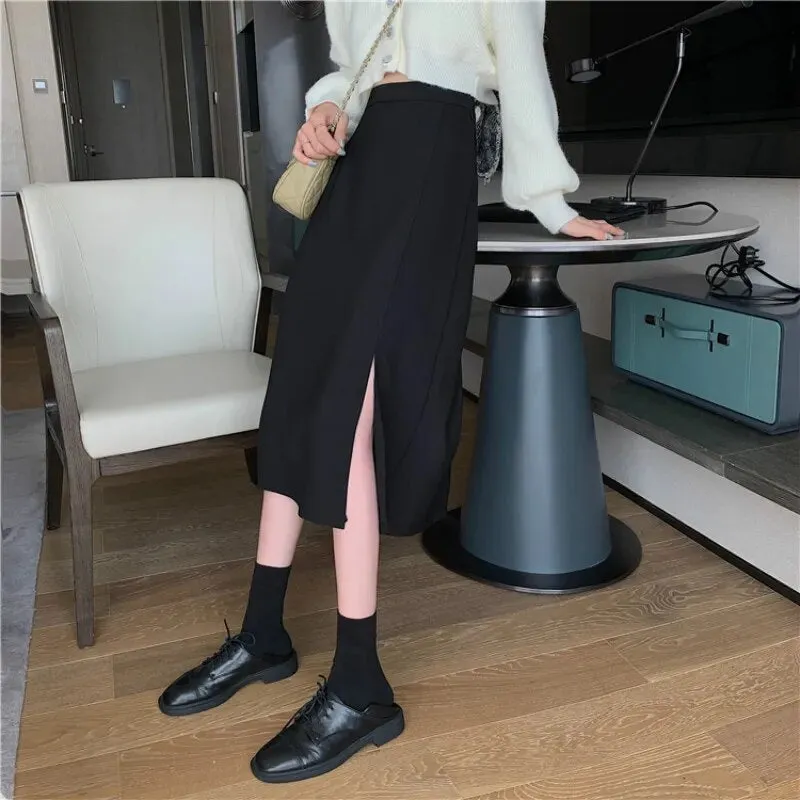 Korean Skirts Black Mid-calf