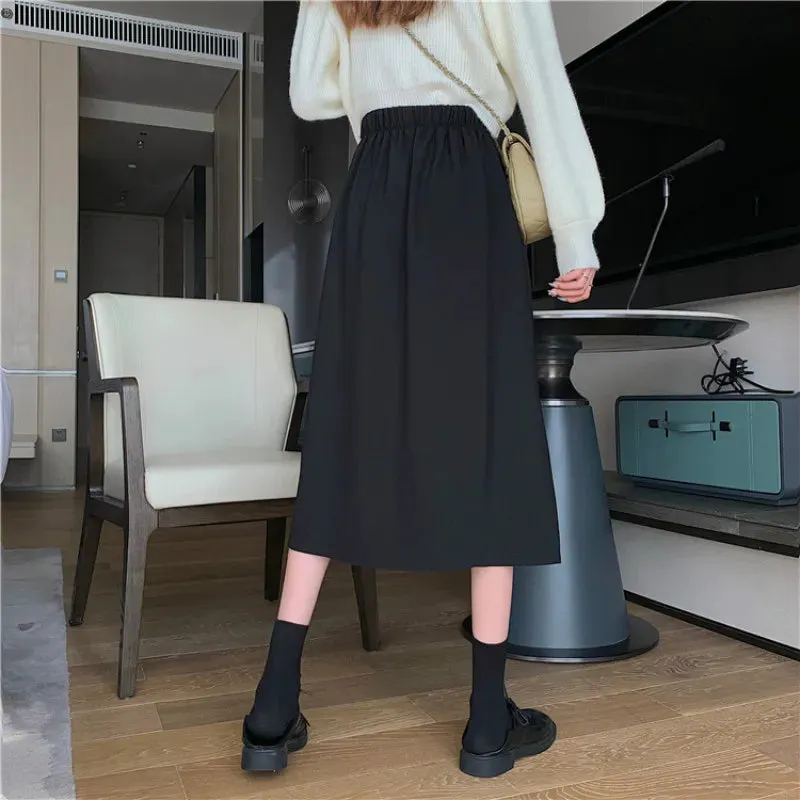 Korean Skirts Black Mid-calf