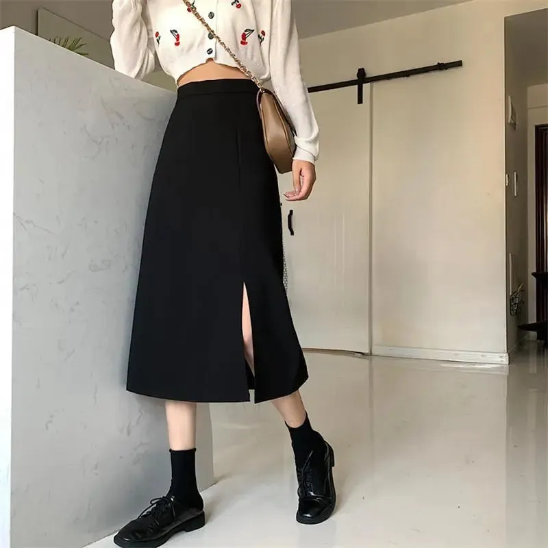 Korean Skirts Black Mid-calf