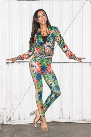 Kylie Navy Multi Color Floral Print Stretch Fit Tracksuit