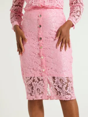 Lace Midi Skirt - Pink