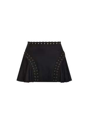 Lace-Up Mid-Rise Mini Skirt in Black