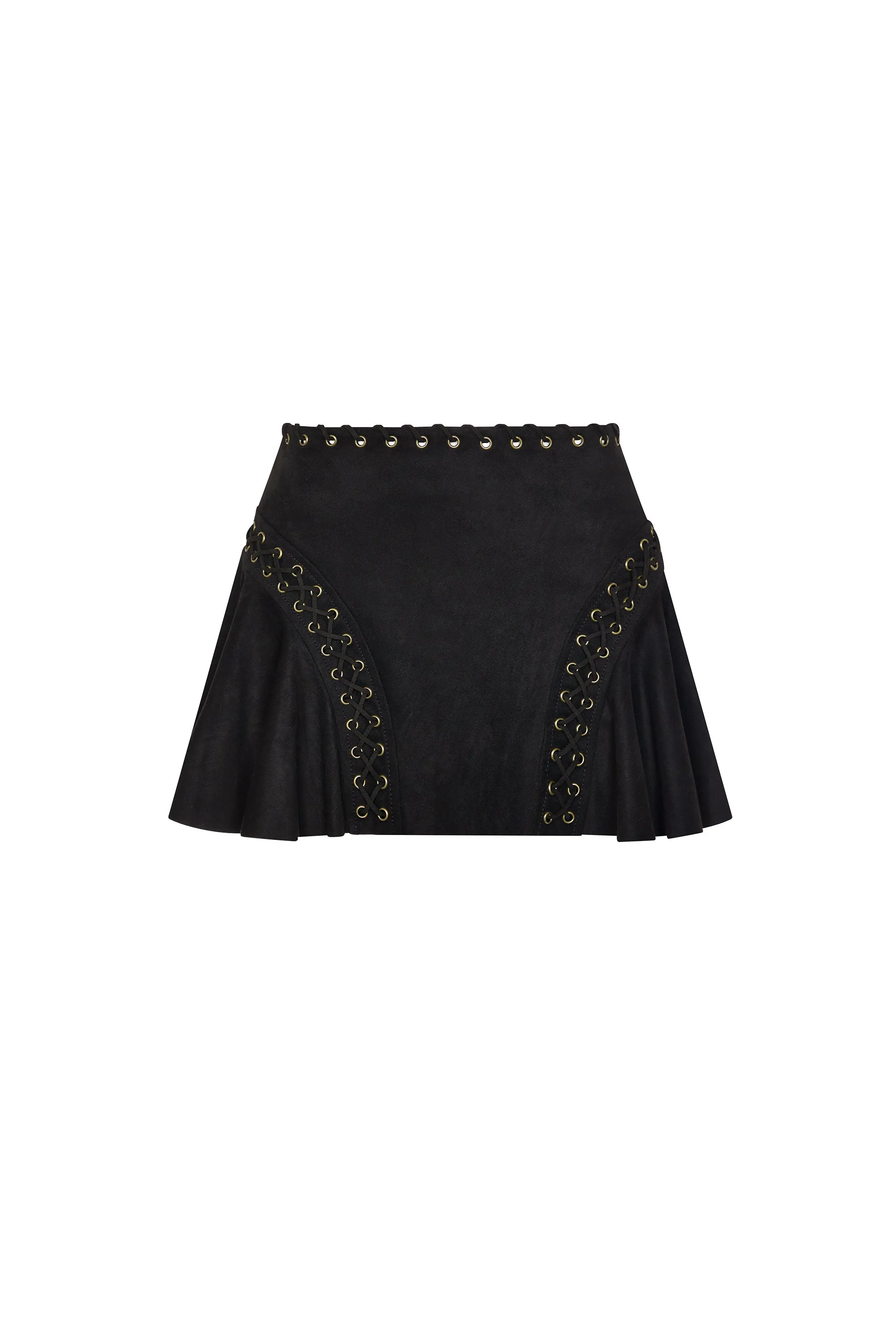 Lace-Up Mid-Rise Mini Skirt in Black