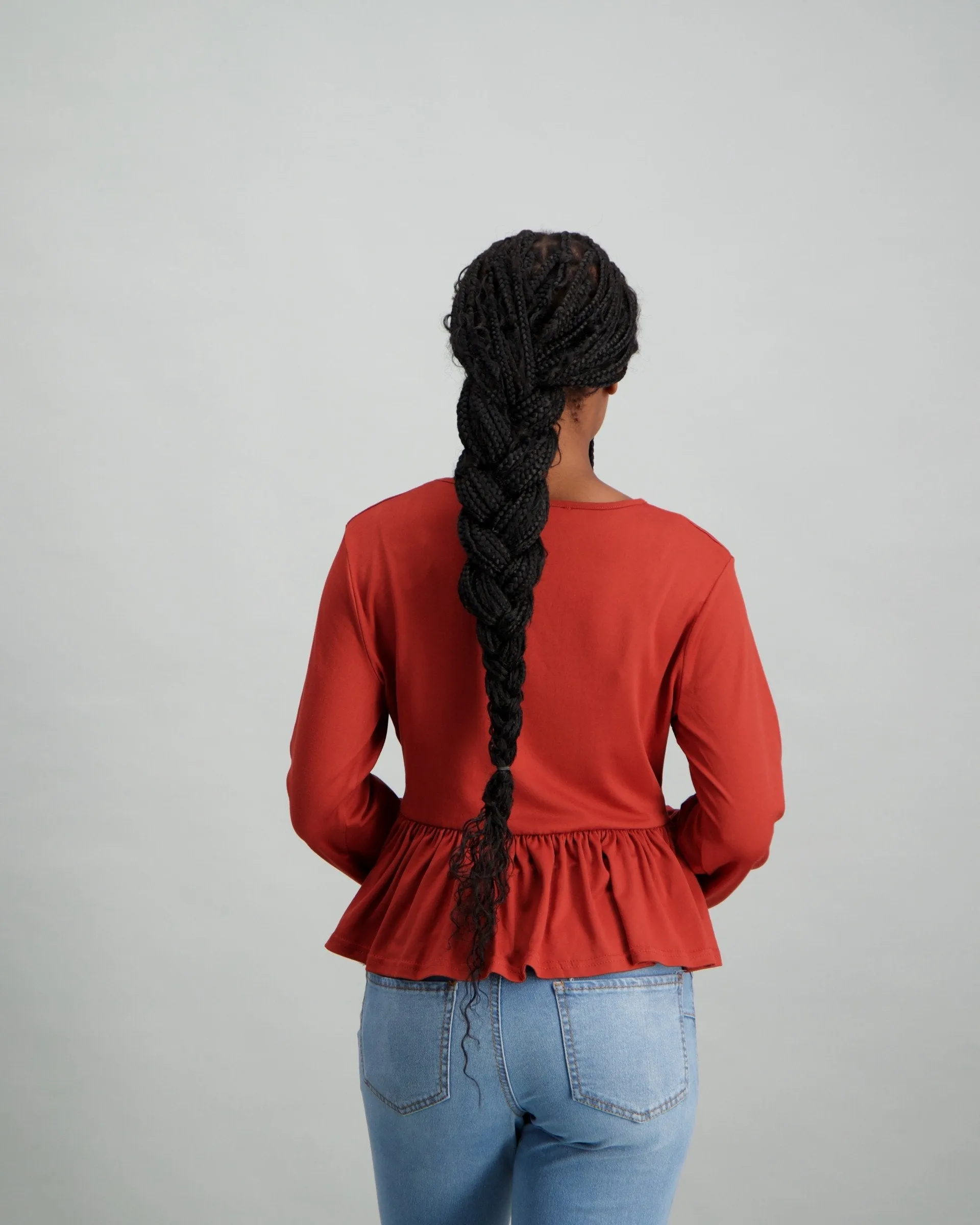 Ladies Blouson Sleeve Peplum T-Shirt - Rust