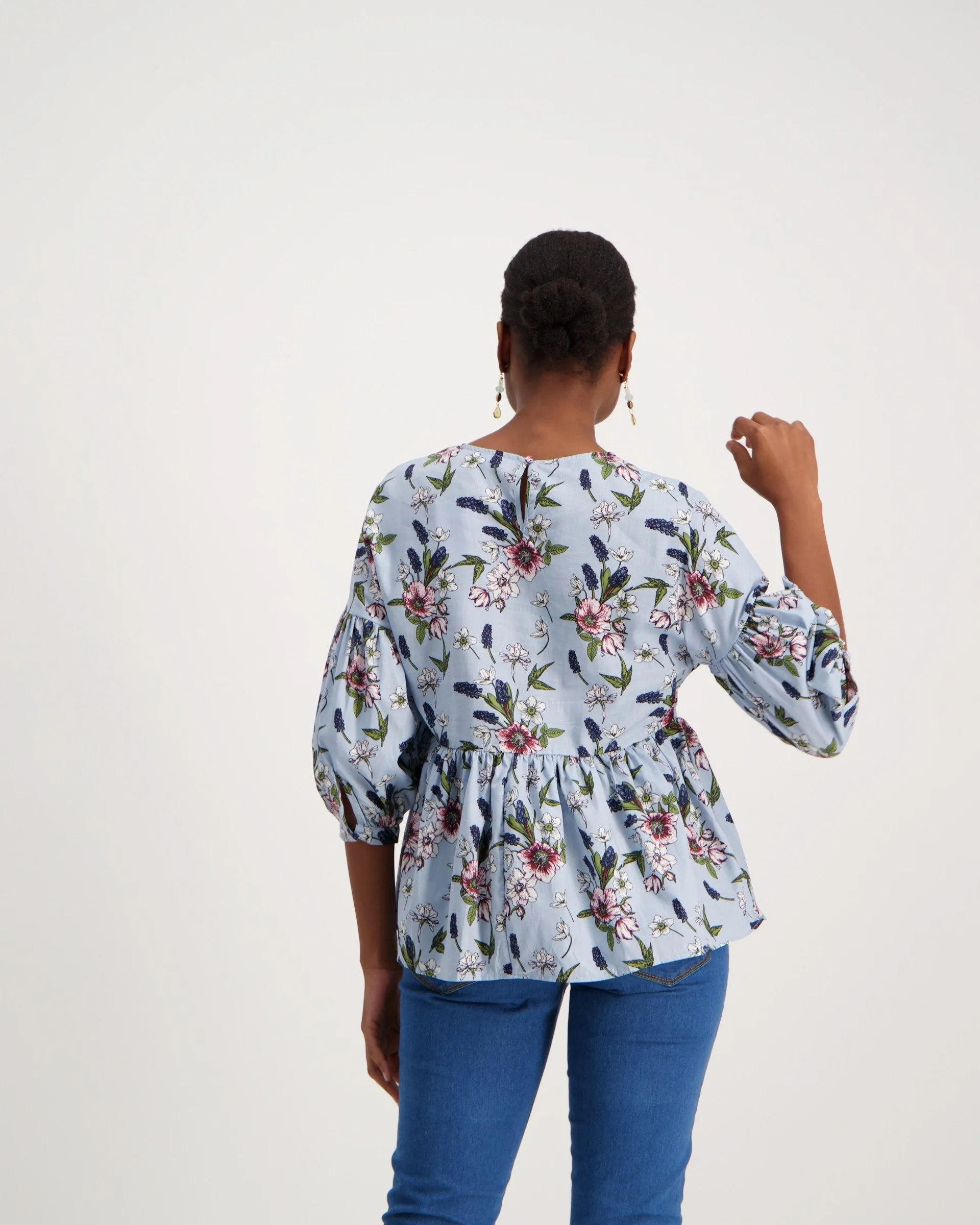 Ladies Cotton Peplum Bubble Sleeve Top - Sage