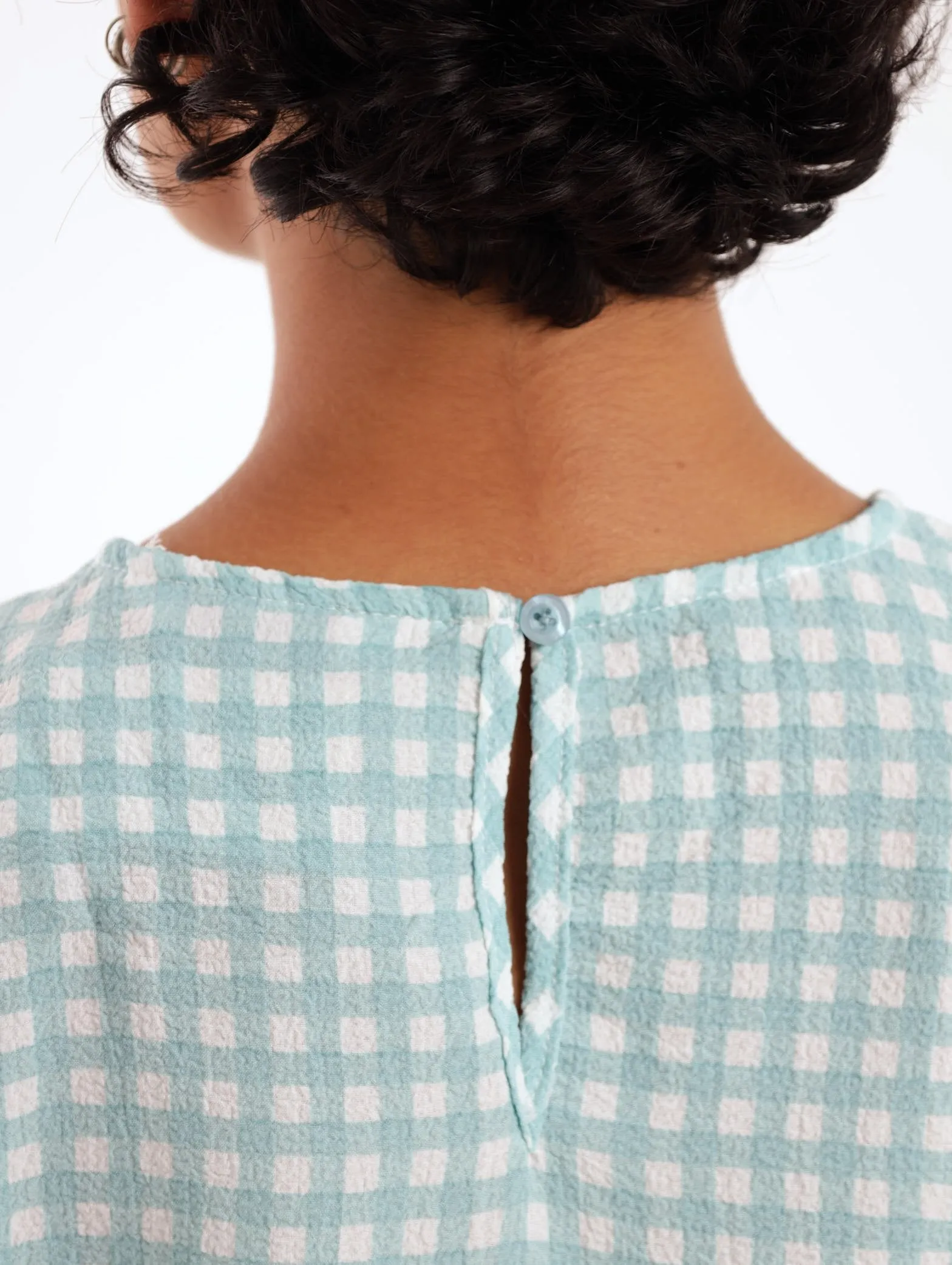 Ladies Gingham Peplum Blouse - Blue